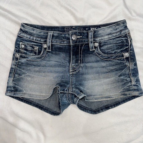 Miss Me Pants - Miss Me Shorts Womens Embellished  Denim Low Rise Super Cute
